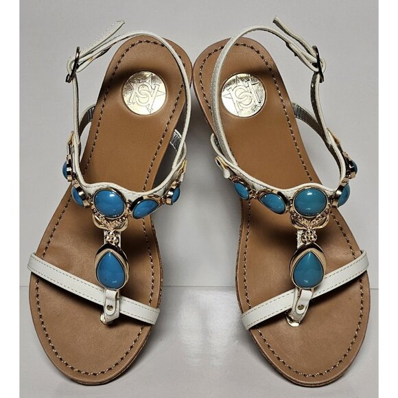 PRIMADONNA COLLECTION WOMEN SANDALS Gold  & Turquoise Beading NEW - Picture 4 of 12